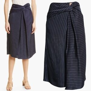 BOSS Hugo Boss Vawela Skirt 4 Pinstripe Wrap Waist Twist Front Navy Blue Career